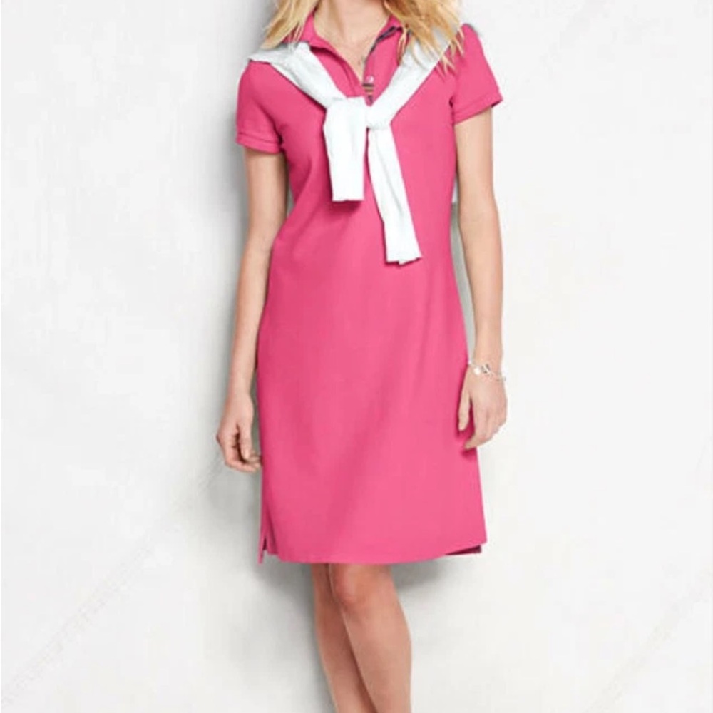 Lands' End‎ Vibrant Pink Polo Pique Knit Preppy T-Shirt Dress